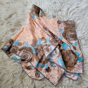 Brown & Blue Floral Vintage Scarf Silken Large Sqaure Scarf